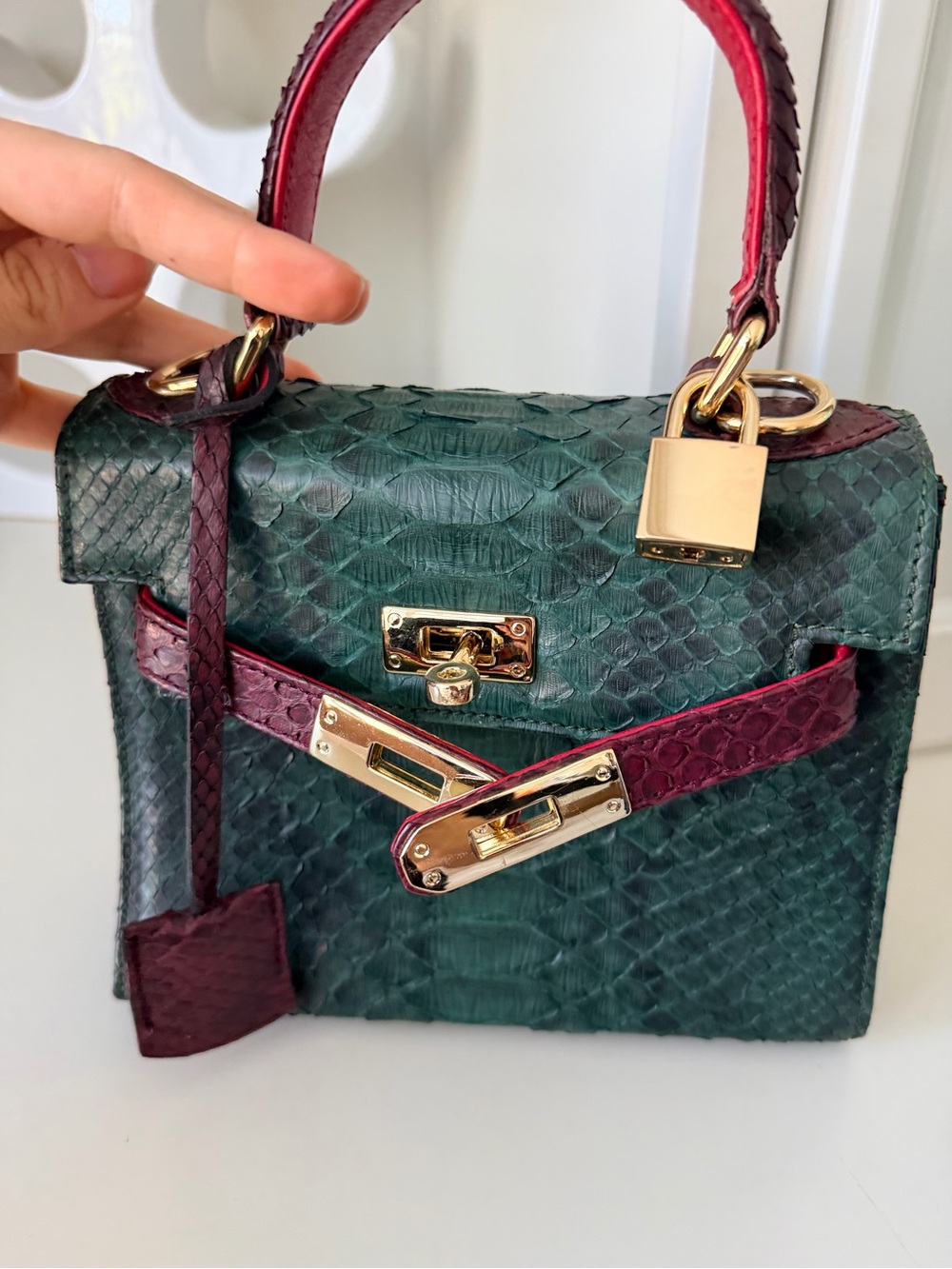 IMPERIO CLANDESTINO Luna Mini Green & Burgundy Python Leather Purse $900 Retail - Picture 7 of 16